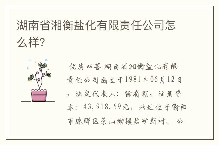 湖南省湘衡盐化有限责任公司怎么样？